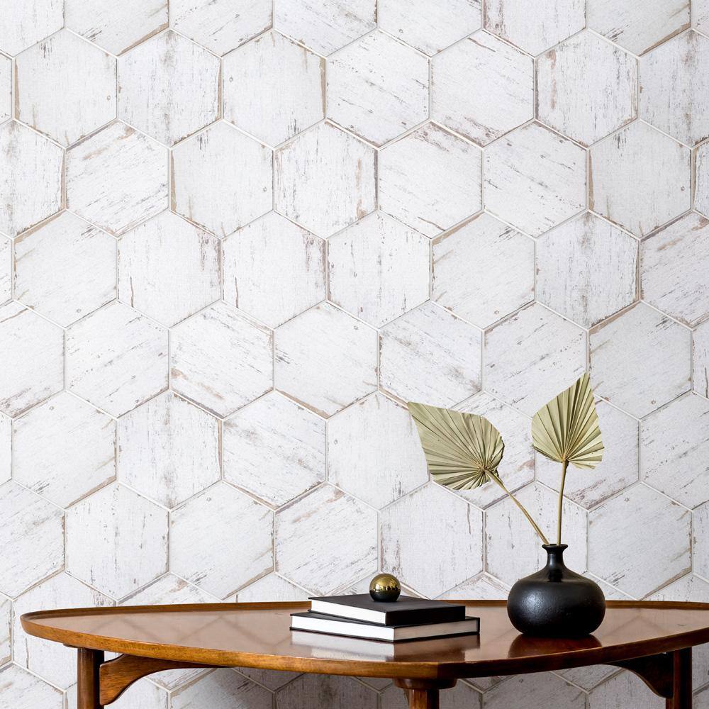 Retro Hex Blanc 7" x 8" Porcelain Hexagon Tile for Walls & Floors