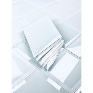Frosted Elegance Glossy Blue Beveled Diamond 6 in. x 8 in. Glass Peel and Stick Tile (13.36 sq. ft./Case)