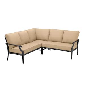Braxton Park 3-Piece Black Steel Outdoor Patio Sectional Sofa with Sunbrella Beige Tan Cushions