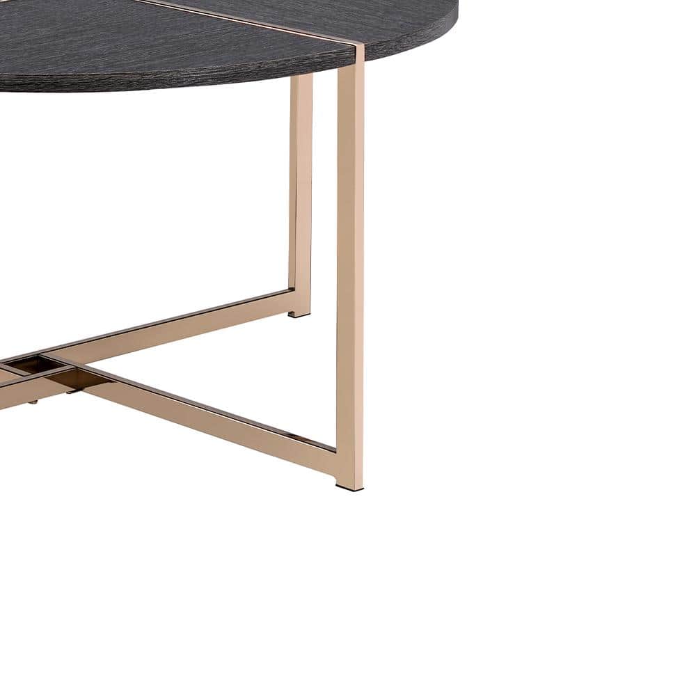 Bromia 26" Round Black Wood & Champagne Metal Coffee Table with Storage