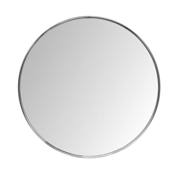 HABITAT DECOR Silver 30 in. W x 30 in. H Nelson Round Metal Wall Mirror