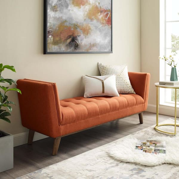 Orange tufted deals bench