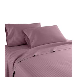 Hotel London 600 Thread Count 100% Cotton Deep Pocket Striped Sheet Set (Queen, Purple)