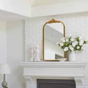 19 in. W x 31 in. H Vintage Gold Arched Metal Frame Decorative Wall Mirror / Dressing Table Mirror