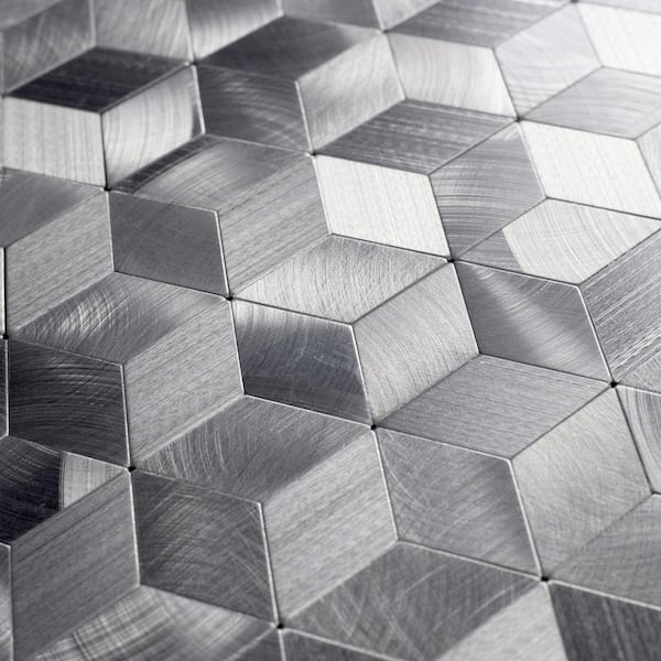 Enchanted Metals Silver Diamond Mosaic 12 in. x 12 in. Aluminum Metal Peel and Stick Wall Tile (0.83 sq. ft/Sheet.)