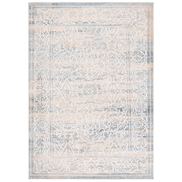 Blair Ivory/Blue 8 ft. x 10 ft. Machine Washable Distressed Abstract Area Rug