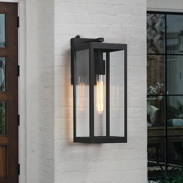 Trevot 1-Light 16.5 in. Black Outdoor Wall Lantern Light Dusk to Dawn