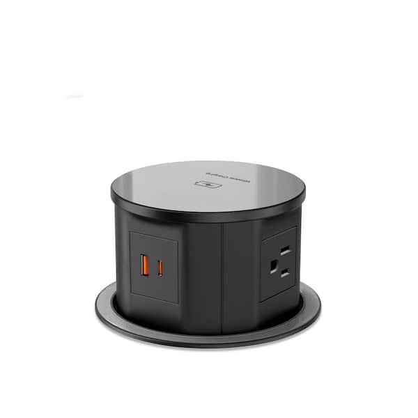 12A 120-Volt Pop Up Countertop Outlet Grounding Plug Connector with 4 AC Outlets 2 PD USB 15W Wireless Charger