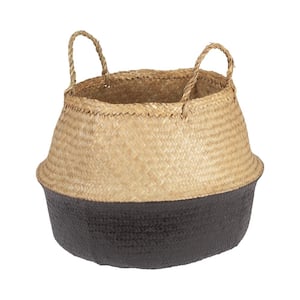 Large Black and Beige Seagrass Folding Basket with Handles