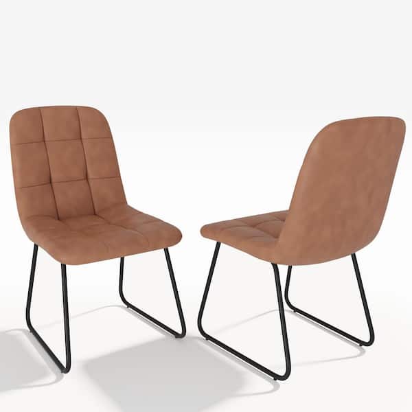 GOJANE Brown Faux Leather Upholstered Dining Chairs with U-shaped