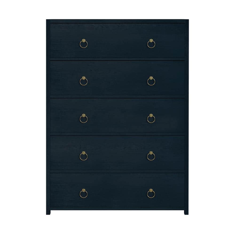 Navy Blue Acacia Wood 5-Drawer Vertical Dresser