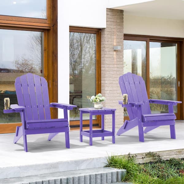 JOYESERY Purple Folding Plastic Patio Outdoors Weather-Resistant Fire Pit Chair Adirondack Chair (2-Pack)