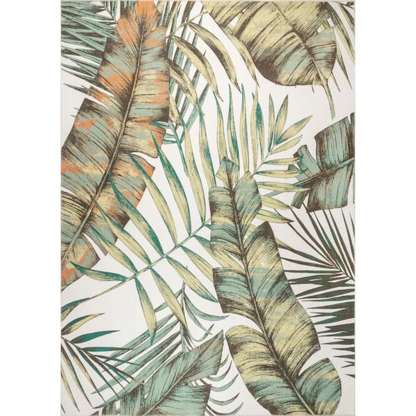 nuLOOM Elen Machine Washable Natural Leaves Olive 5 ft. x 8 ft. Indoor Area Rug