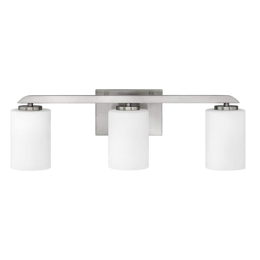 Brushed Nickel 3-Light Dimmable Vanity Fixture with Etched Opal Glass Shades