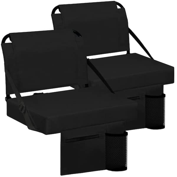 Black Steel Folding Stadium Chair with Back Support, Wide Padded