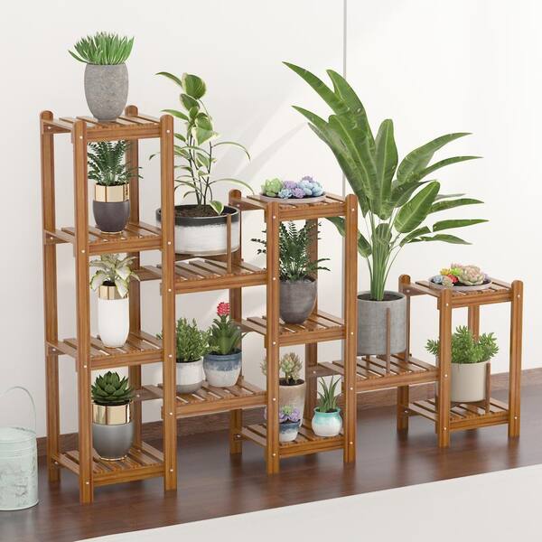 6 Tier Wood Plant Shelf Holder Indoor, Outdoor Wooden Shelves For Plants