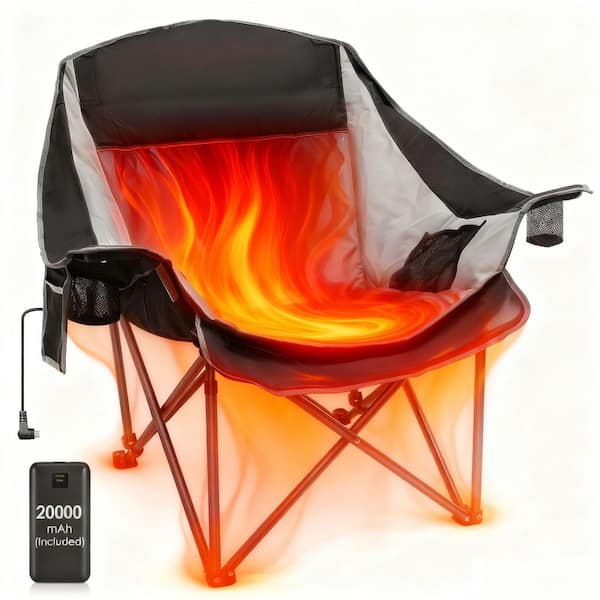 Oversized Heated Camping Chair with 3-Heat Settings and Dual Heating Zones, Folding Chair for Outdoor (Battery Included)