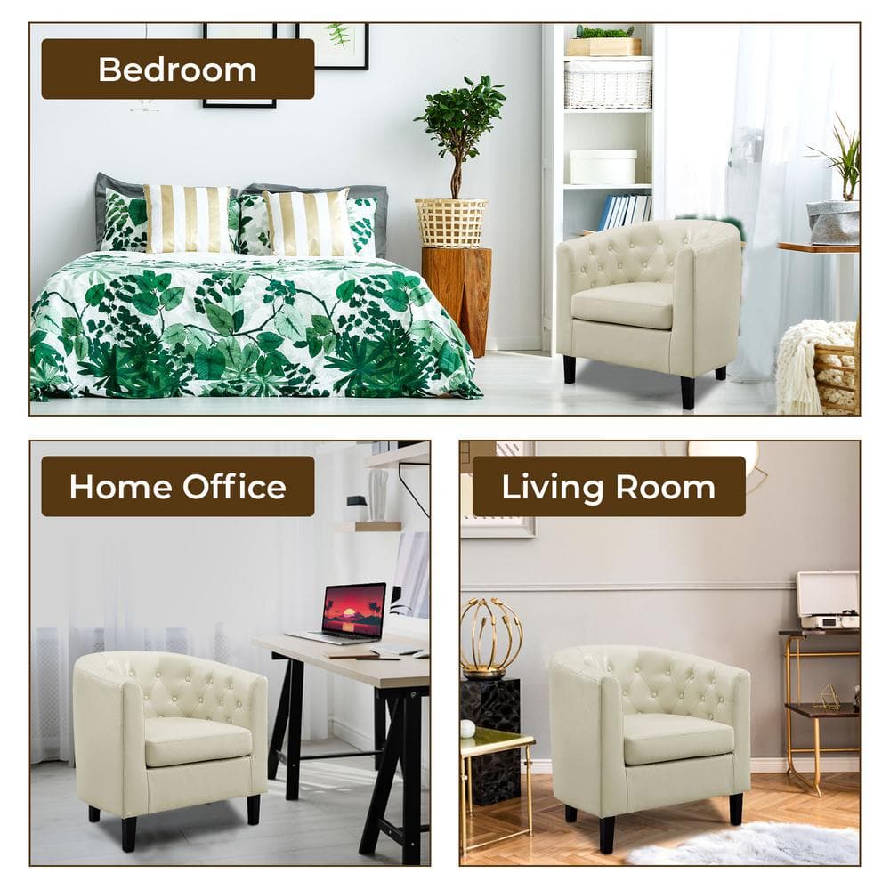 Cream Faux Leather Barrel Accent Chair with Rolled Arms