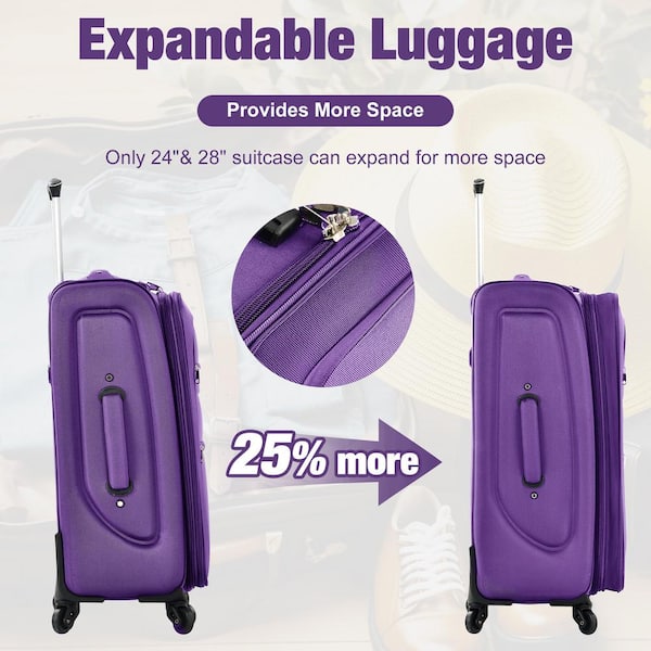 5 Piece Purple Polyester Softside Spinner Luggage Set