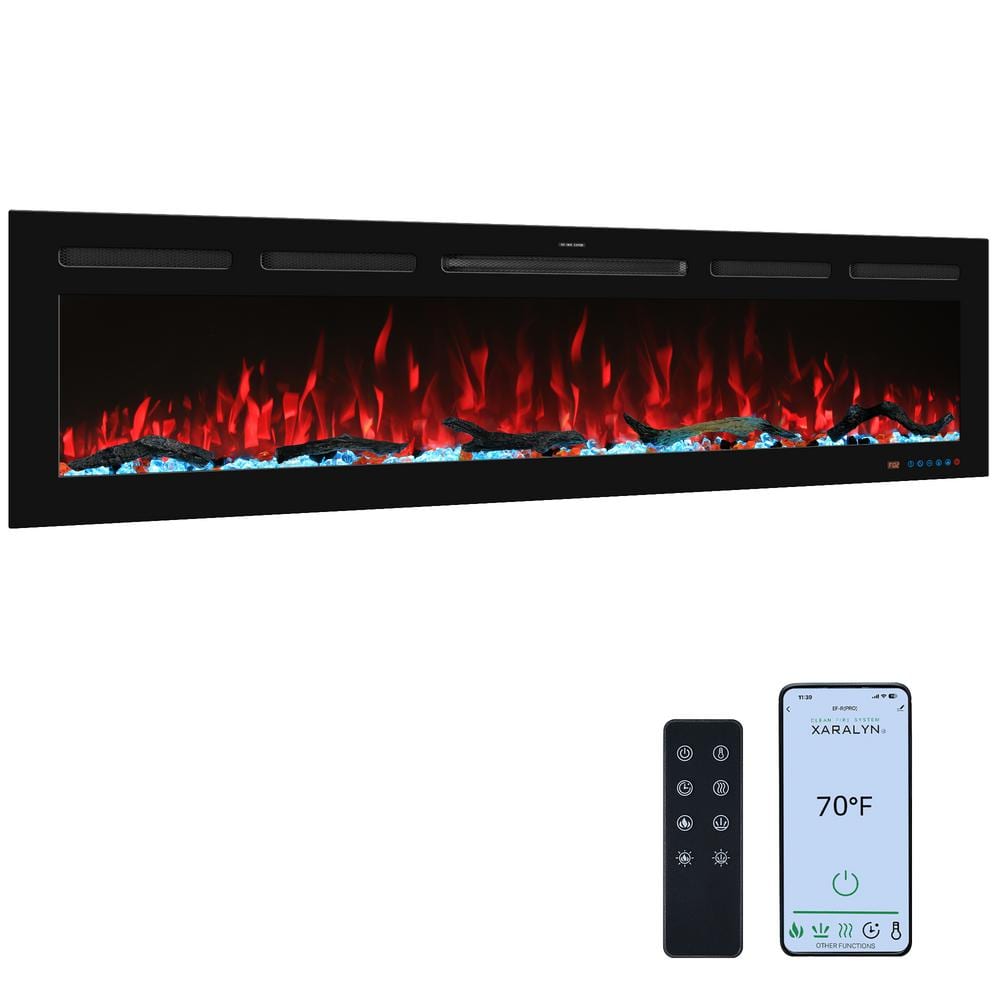 65 in. Wi-Fi Electric Fireplace Inserts, 13 Flame & Fuel Bed Colors, 5 Adju