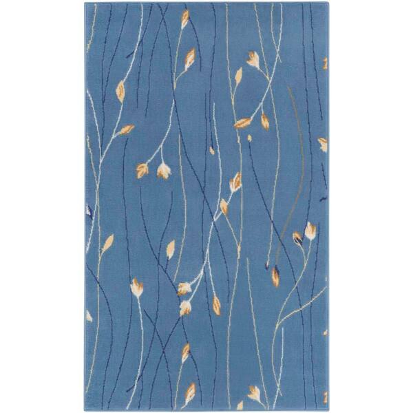 Nourison Grafix Light Blue 3 ft. x 5 ft. Floral Contemporary Kitchen Area Rug
