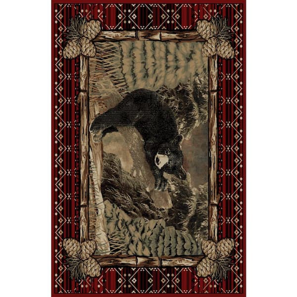 Mayberry Rug Lodge King Lazy Bear Multi-Colored 2 ft. x 4 ft. Area Rug