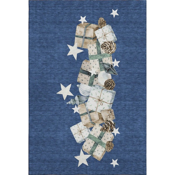 Mayfield Premium Machine Washable Abstract AMF1825 Navy 10 ft. x 14 ft. Area Rug
