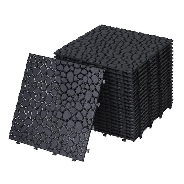 Unbranded 12 in. x 12 in. Black Plastic Interlocking Deck Tiles, Waterproof Anti-Slip All Weather (12-Pack)