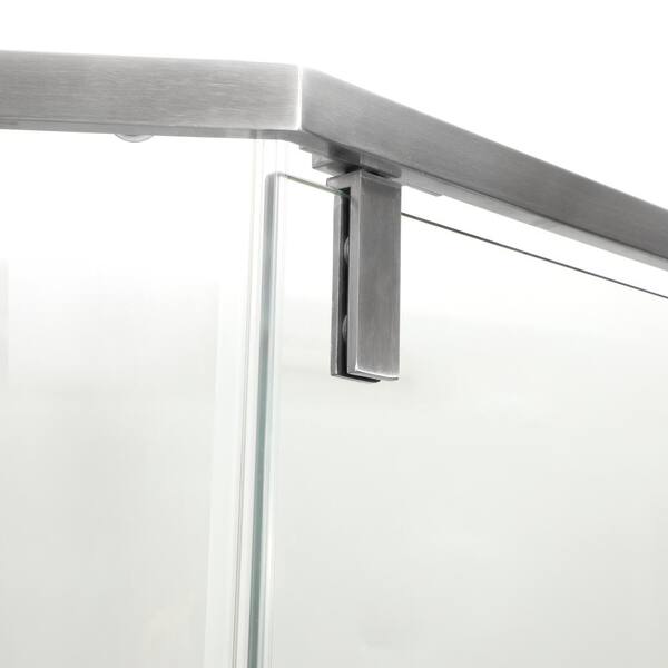 ANGELES HOME 34-1/8 in. W x 72 in. H Neo Angle Pivot Semi Frameless Corner Shower Enclosure in Brushed Nickel Finish with Hardware