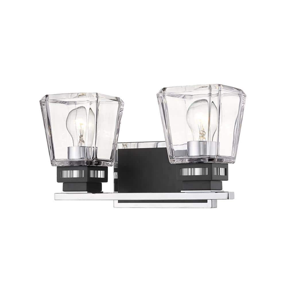 Jackson 14.25 in. 2-Light Chrome and Matte Black Vanity Light with Clear Gl