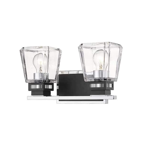 Unbranded Jackson 14.25 in. 2-Light Chrome and Matte Black Vanity Light with Clear Glass Shade with No Bulbs Included