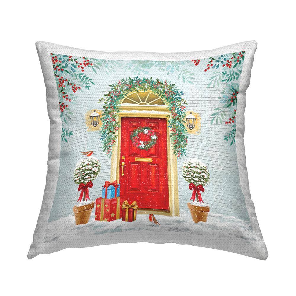 Holiday Doorway Snowy Gifts Multi-Color Square Outdoor Throw Pillow price history on PriceWatchPro