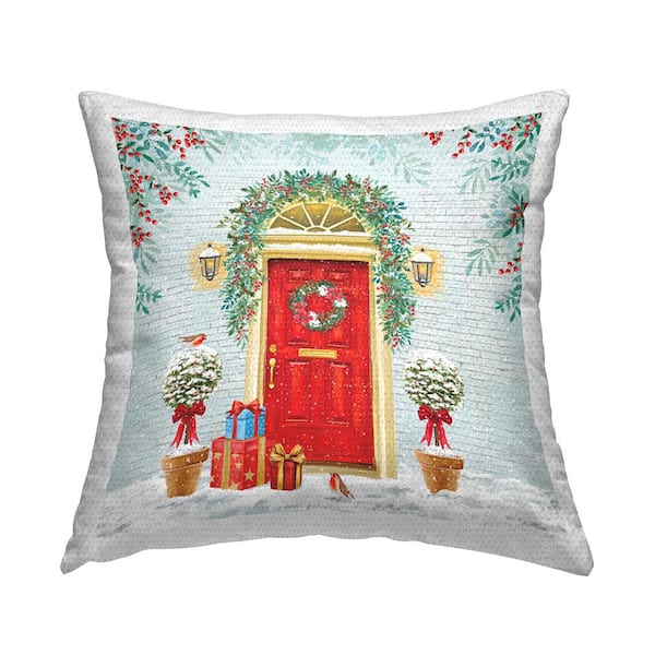 Stupell Industries Holiday Doorway Snowy Gifts Multi-Color Square Outdoor Throw Pillow