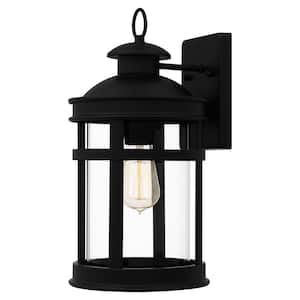 Scout 1-Light Matte Black Outdoor Wall Lantern with Clear Glass