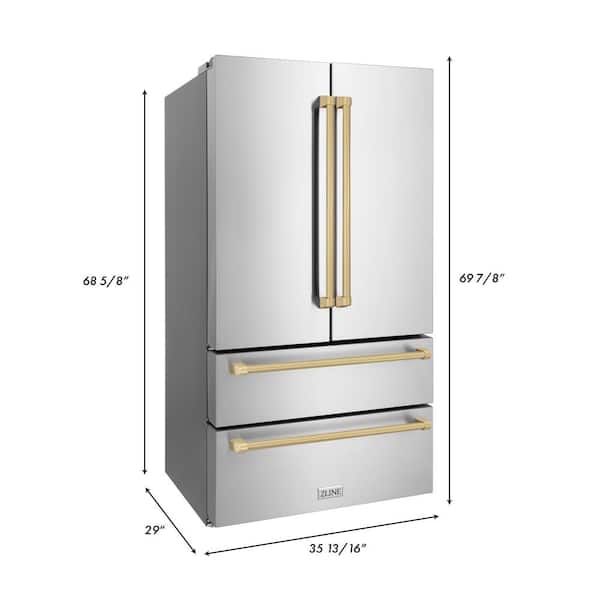 https://images.thdstatic.com/productImages/61ae52f0-4a9c-4dd2-806c-c31a1d4de276/svn/brushed-430-stainless-steel-champagne-bronze-zline-kitchen-and-bath-french-door-refrigerators-rfmz-36-cb-76_600.jpg