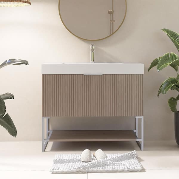 36 in. W x 20 in. D x 33 in. H Single Sink Freestanding Bath Vanity in Brown Oak with White Acrylic Top