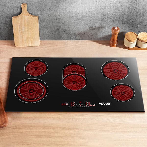 VEVOR Built-in Induction Cooktop, 35 inch 5 Burners, 220V Ceramic Glass  Electric Stove Top with Knob Control, Timer & Child Lock Included, 9 Power