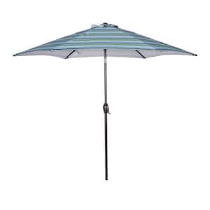 Stripes 8.6 ft. Patio Tilt Beach Umbrella Market Umbrella in Blue With Crank