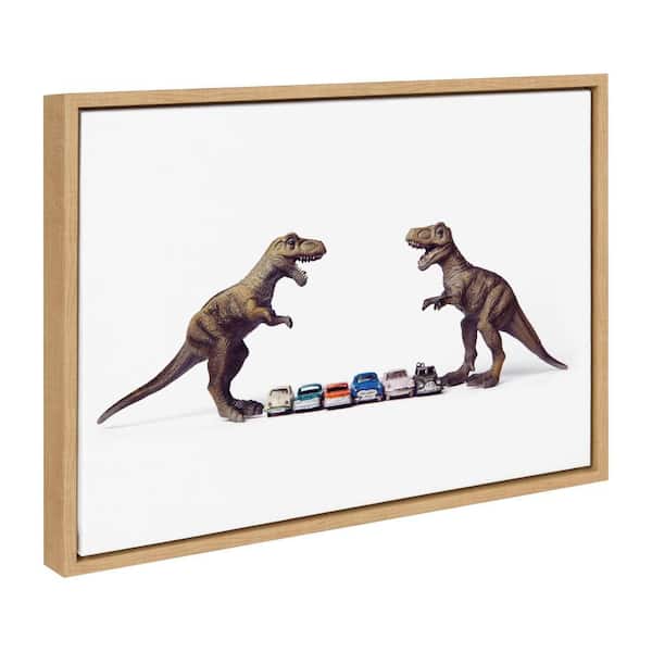 Sylvie "Dino Cars Faceoff" by Saint and Sailor Studios Natural Framed Art Print 24 in. x 18 in.