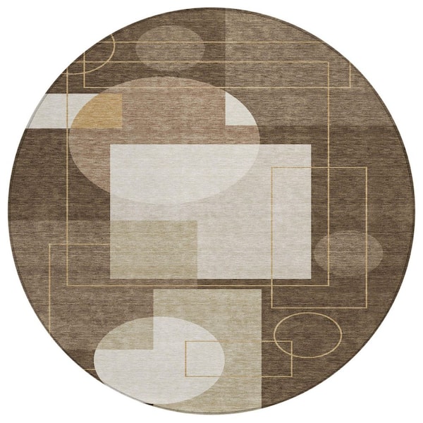 Chantille Machine Washable Indoor/Outdoor Abstract ACN2500 Chocolate 8 ft. x 8 ft. Round Rug
