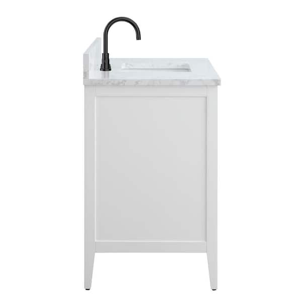 42 in. W x 22 in. D x 34 in. H Single Sink Bathroom Vanity Cabinet in White with Engineered Marble Top