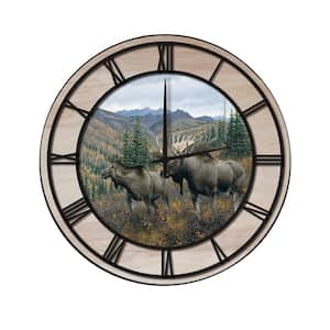 "Working the Ridge" Woodgrain Accent and Black Numbers Imaged Wall Clock