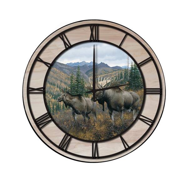 Unbranded "Working the Ridge" Woodgrain Accent and Black Numbers Imaged Wall Clock