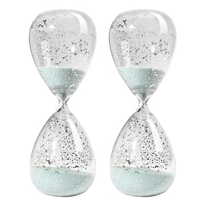 Peleus 60-Minute Silvered Hourglasses with Jade Sand - Set of 2 - Clear/Aqua