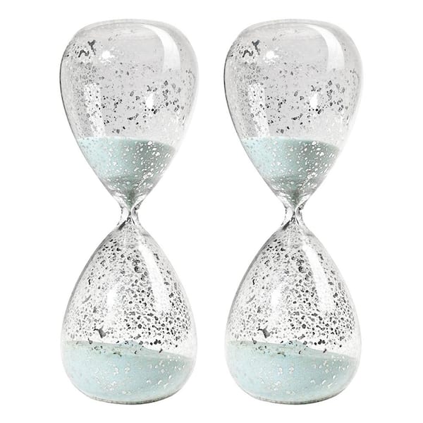A & B Home Peleus 60-Minute Silvered Hourglasses with Jade Sand - Set of 2 - Clear/Aqua