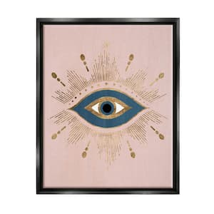 Evil Eye Glam Boho Pattern Bold Blue Pink by Grace Popp Floater Frame Religious Wall Art Print 31 in. x 25 in.