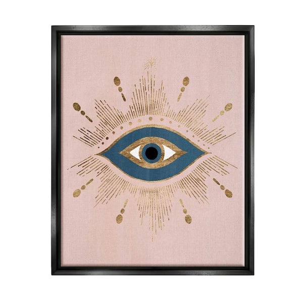 The Stupell Home Decor Collection Evil Eye Glam Boho Pattern Bold Blue Pink by Grace Popp Floater Frame Religious Wall Art Print 31 in. x 25 in.