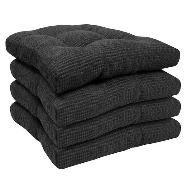 Sweet Home Collection Fluffy Tufted Memory Foam Square 16 in. x 16 in. Non-Slip Indoor/Outdoor Chair Cushion with Ties, Charcoal (4-Pack)