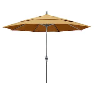 11 ft. Hammertone Grey Aluminum Market Patio Umbrella with Crank Lift in Wheat Sunbrella