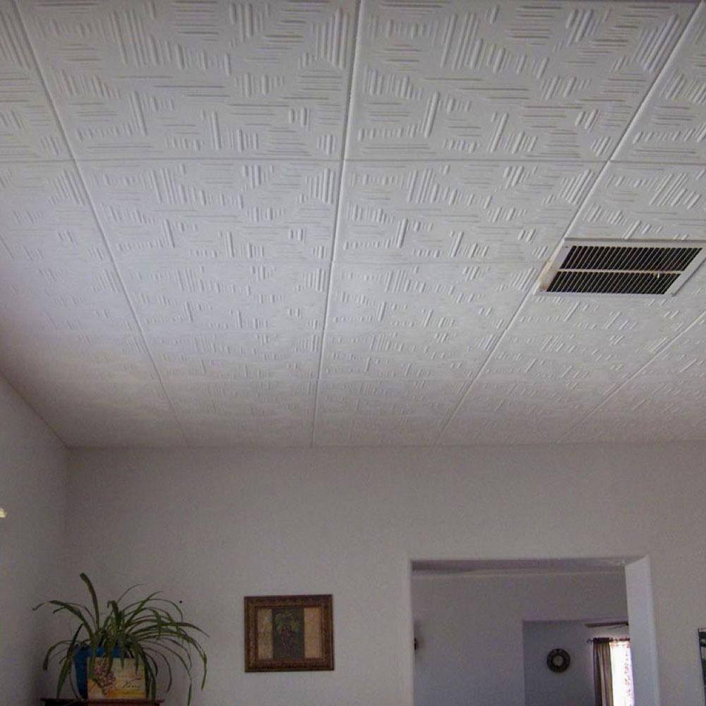 Moss Gray Textured Polystyrene Glue-up Ceiling Tiles, 8-Pack